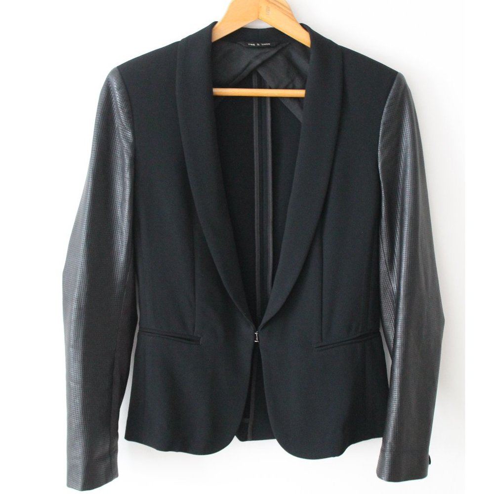 Rag & Bone x Intermix Moto Blazer with Lambskin Leather Sleeves / Size 0 / Black